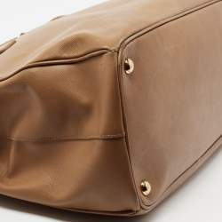 Pre Owned Prada Caramel Brown Saffiano Lux Leather Large Double Zip Tote