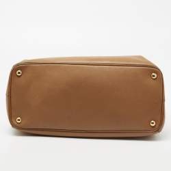 Pre Owned Prada Caramel Brown Saffiano Lux Leather Large Double Zip Tote