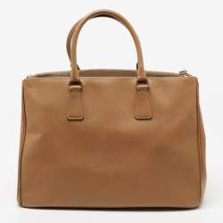 Pre Owned Prada Caramel Brown Saffiano Lux Leather Large Double Zip Tote