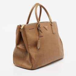 Pre Owned Prada Caramel Brown Saffiano Lux Leather Large Double Zip Tote