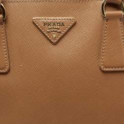 Pre Owned Prada Caramel Brown Saffiano Lux Leather Large Double Zip Tote
