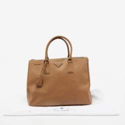 Pre Owned Prada Caramel Brown Saffiano Lux Leather Large Double Zip Tote