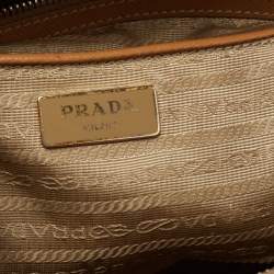 Pre Owned Prada Caramel Brown Saffiano Lux Leather Large Double Zip Tote
