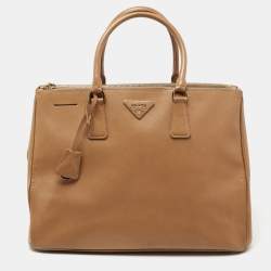 Pre Owned Prada Caramel Brown Saffiano Lux Leather Large Double Zip Tote