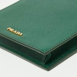 Pre Owned Prada Green Saffiano Lux Leather Phone Holder Crossbody Bag