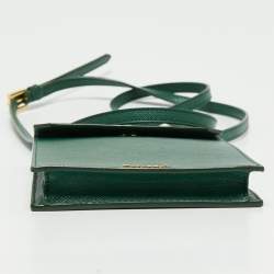 Pre Owned Prada Green Saffiano Lux Leather Phone Holder Crossbody Bag