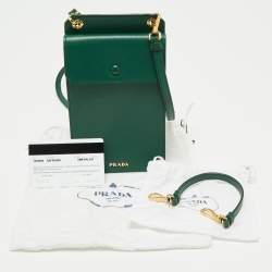 Pre Owned Prada Green Saffiano Lux Leather Phone Holder Crossbody Bag