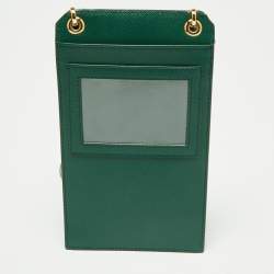 Pre Owned Prada Green Saffiano Lux Leather Phone Holder Crossbody Bag