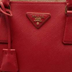 Pre Owned Prada Red Saffiano Lux Leather Large Double Zip Tote
