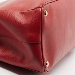 Pre Owned Prada Red Saffiano Lux Leather Large Double Zip Tote