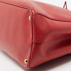 Pre Owned Prada Red Saffiano Lux Leather Large Double Zip Tote