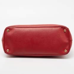 Pre Owned Prada Red Saffiano Lux Leather Large Double Zip Tote