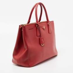 Pre Owned Prada Red Saffiano Lux Leather Large Double Zip Tote