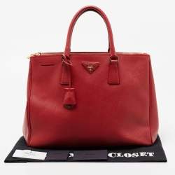 Pre Owned Prada Red Saffiano Lux Leather Large Double Zip Tote