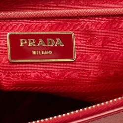Pre Owned Prada Red Saffiano Lux Leather Large Double Zip Tote