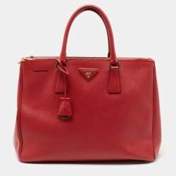 Pre Owned Prada Red Saffiano Lux Leather Large Double Zip Tote
