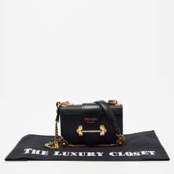Pre Owned Prada Black Leather Cahier Shoulder Bag
