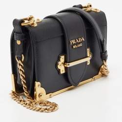 Pre Owned Prada Black Leather Cahier Shoulder Bag