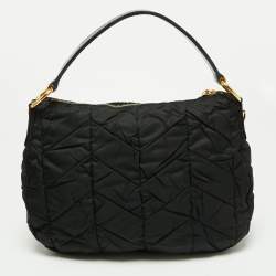 Pre Owned Prada Black Quilted Nylon Tessuto And Patent Leather Hobo