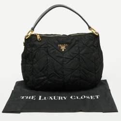 Pre Owned Prada Black Quilted Nylon Tessuto And Patent Leather Hobo
