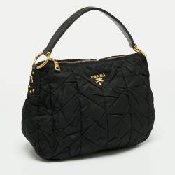 Pre Owned Prada Black Quilted Nylon Tessuto And Patent Leather Hobo