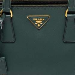 Pre Owned Prada Dark Green Saffiano Leather Medium Double Zip Tote