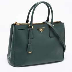 Pre Owned Prada Dark Green Saffiano Leather Medium Double Zip Tote