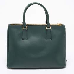 Pre Owned Prada Dark Green Saffiano Leather Medium Double Zip Tote
