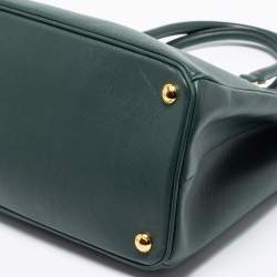 Pre Owned Prada Dark Green Saffiano Leather Medium Double Zip Tote