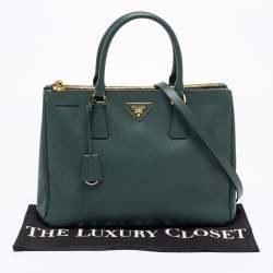 Pre Owned Prada Dark Green Saffiano Leather Medium Double Zip Tote