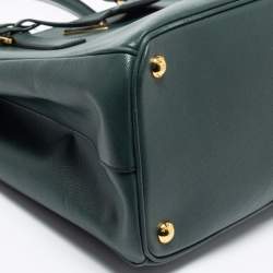 Pre Owned Prada Dark Green Saffiano Leather Medium Double Zip Tote