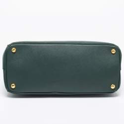 Pre Owned Prada Dark Green Saffiano Leather Medium Double Zip Tote