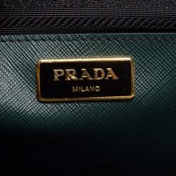 Pre Owned Prada Dark Green Saffiano Leather Medium Double Zip Tote