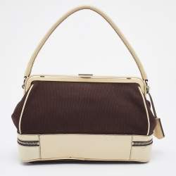 Pre Owned Prada Brown/Cream Canvas And Leather Frame Doctor's Bag