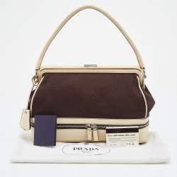 Pre Owned Prada Brown/Cream Canvas And Leather Frame Doctor's Bag