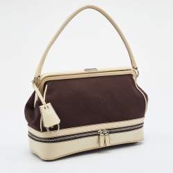 Pre Owned Prada Brown/Cream Canvas And Leather Frame Doctor's Bag