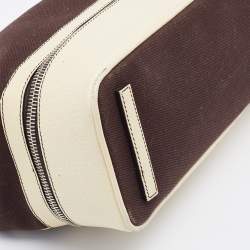 Pre Owned Prada Brown/Cream Canvas And Leather Frame Doctor's Bag