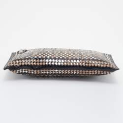 Pre Owned Prada Silver/Black Woven Madras Leather Zip Clutch