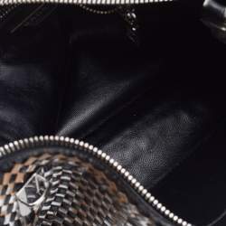 Pre Owned Prada Silver/Black Woven Madras Leather Zip Clutch