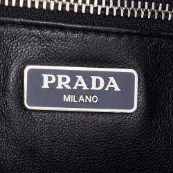 Pre Owned Prada Silver/Black Woven Madras Leather Zip Clutch