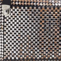 Pre Owned Prada Silver/Black Woven Madras Leather Zip Clutch