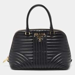 Pre Owned Prada Black Diagramme Quilted Leather Promenade Satchel