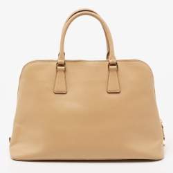 Pre Owned Prada Beige Saffiano Lux Leather Large Promenade Satchel