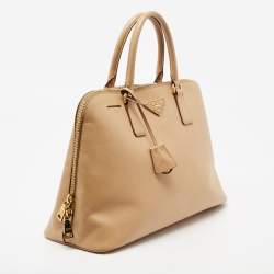 Pre Owned Prada Beige Saffiano Lux Leather Large Promenade Satchel