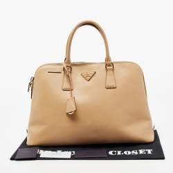Pre Owned Prada Beige Saffiano Lux Leather Large Promenade Satchel