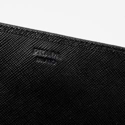Pre Owned Prada Black Saffiano Leather Wallet On Strap