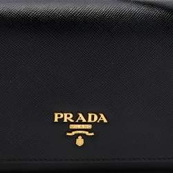 Pre Owned Prada Black Saffiano Leather Wallet On Strap