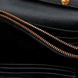 Pre Owned Prada Black Saffiano Leather Wallet On Strap