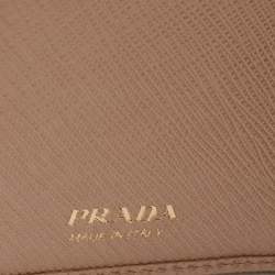 Pre Owned Prada Beige Saffiano Metal Leather French Compact Wallet