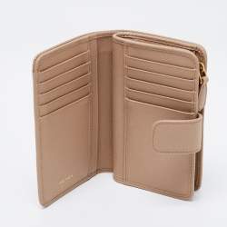 Pre Owned Prada Beige Saffiano Metal Leather French Compact Wallet